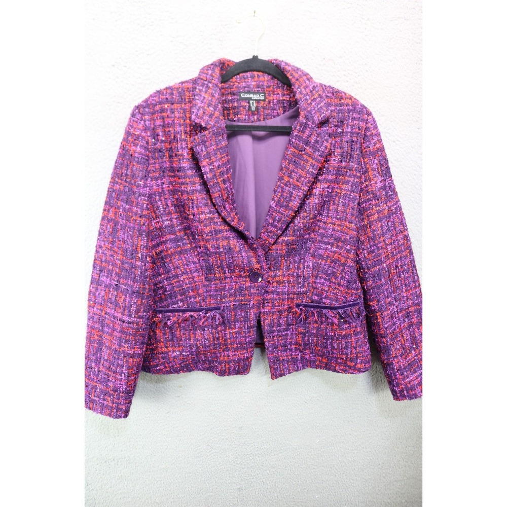 Conrad C Collection Purple Red Tweed Blazer-Sequins-Sz 16-New w/o Tag-Whimsigoth